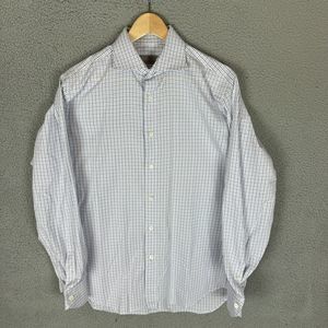 Canali Shirt Mens 16 Large White Plaid Classic Button‎ Up Long Sleeve